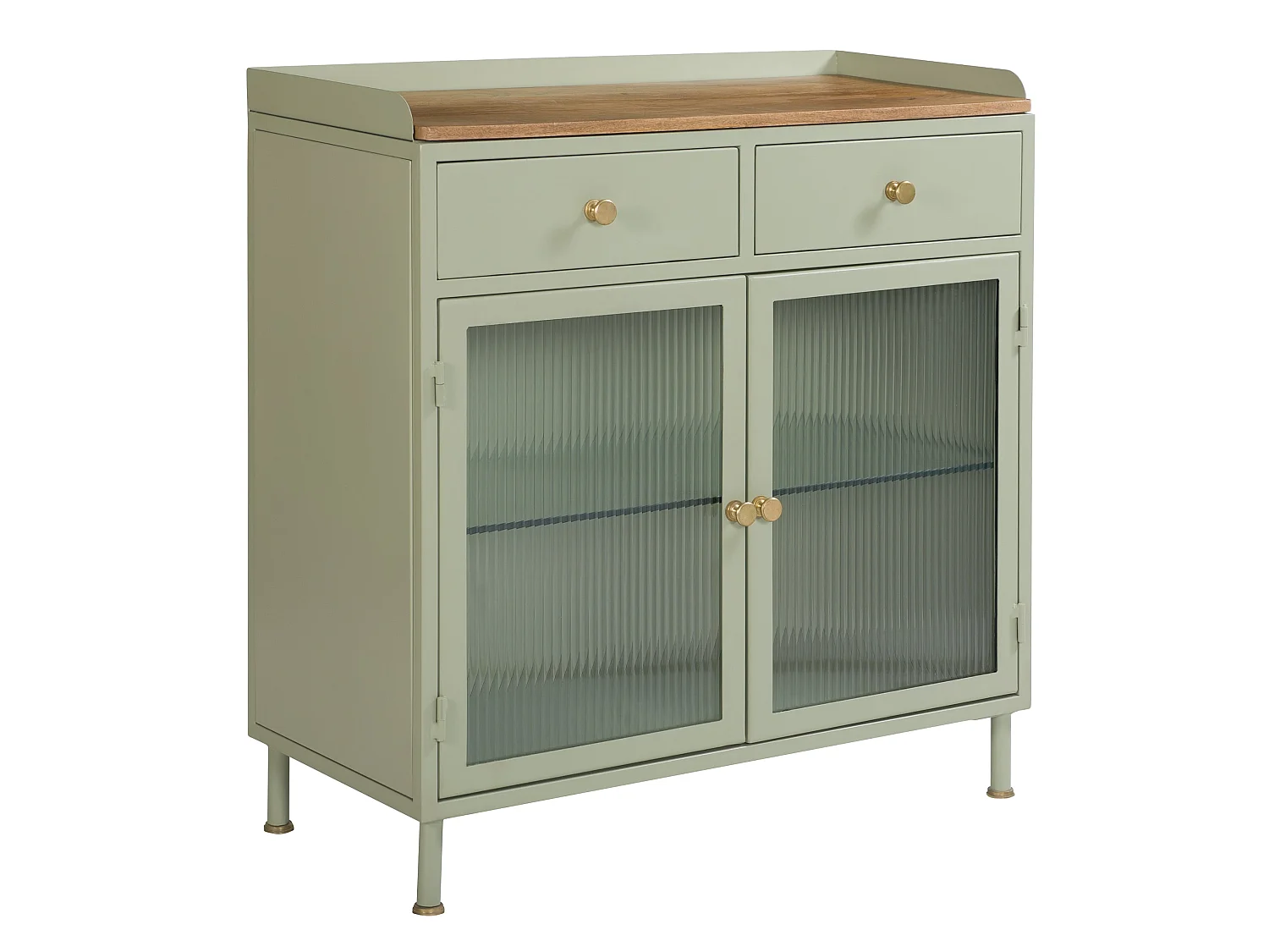 Aparador 2 puertas con 2 cajones en metal, madera de mango y cristal - Marnie