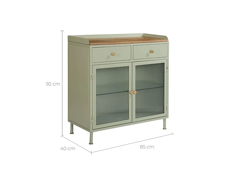Aparador 2 puertas con 2 cajones en metal, madera de mango y cristal - Marnie