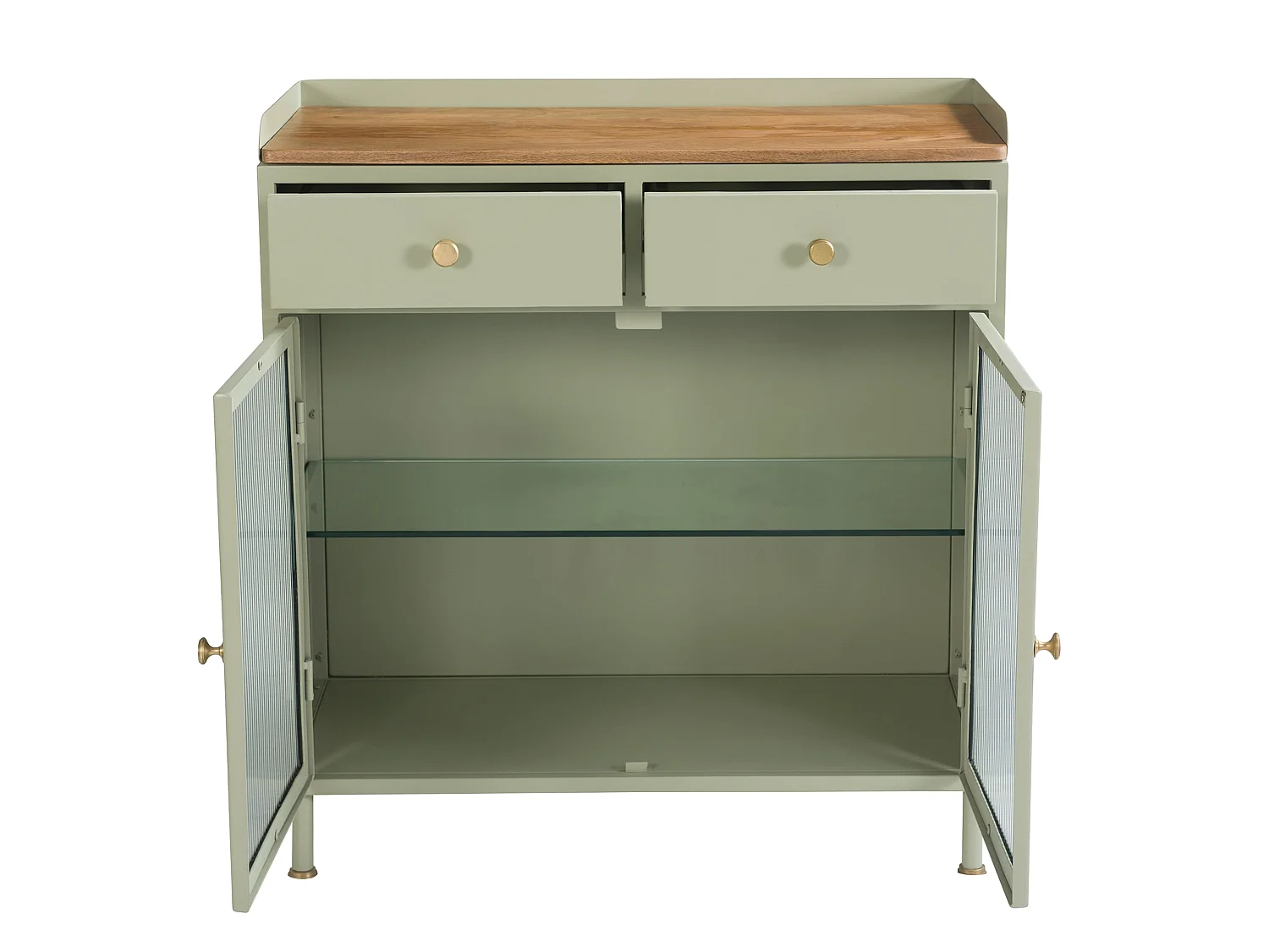 Aparador 2 puertas con 2 cajones en metal, madera de mango y cristal - Marnie