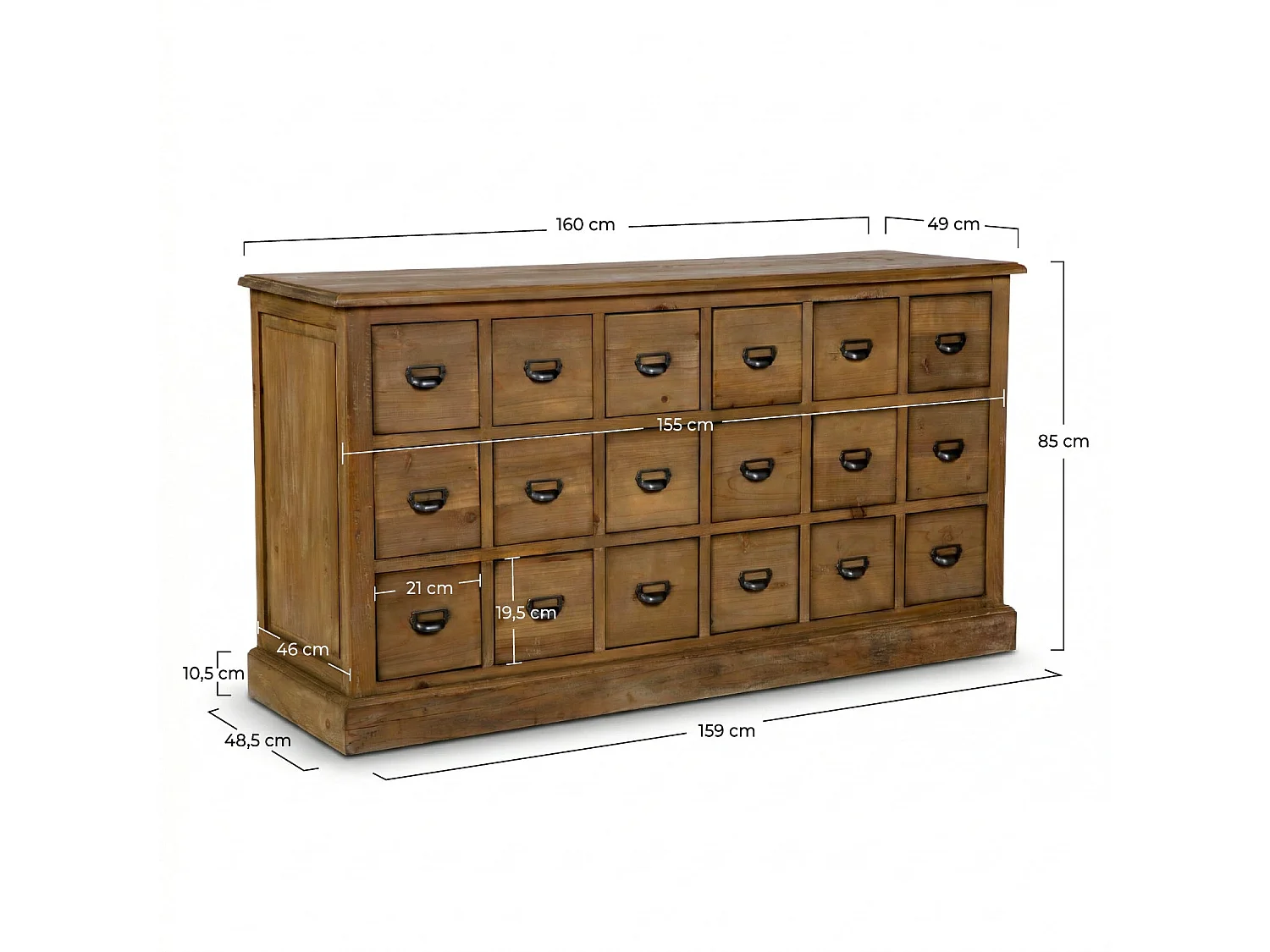 Buffet in legno riciclato 18 cassetti - Miramas