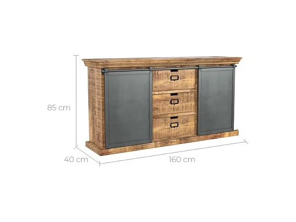 Aparador de madera 3 cajones 2 puertas metálicas correderas - Tabuk