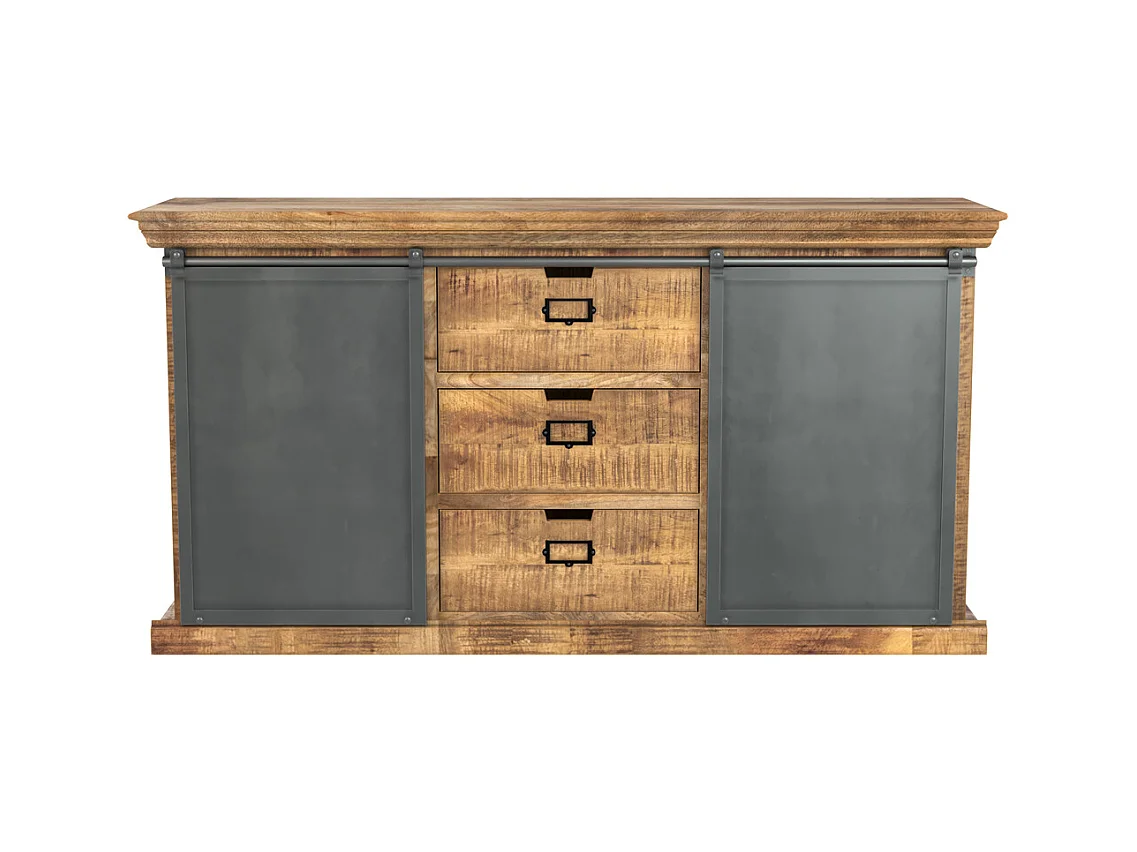 Buffet en bois 3 tiroirs 2 portes coulissantes en métal - Tabuk