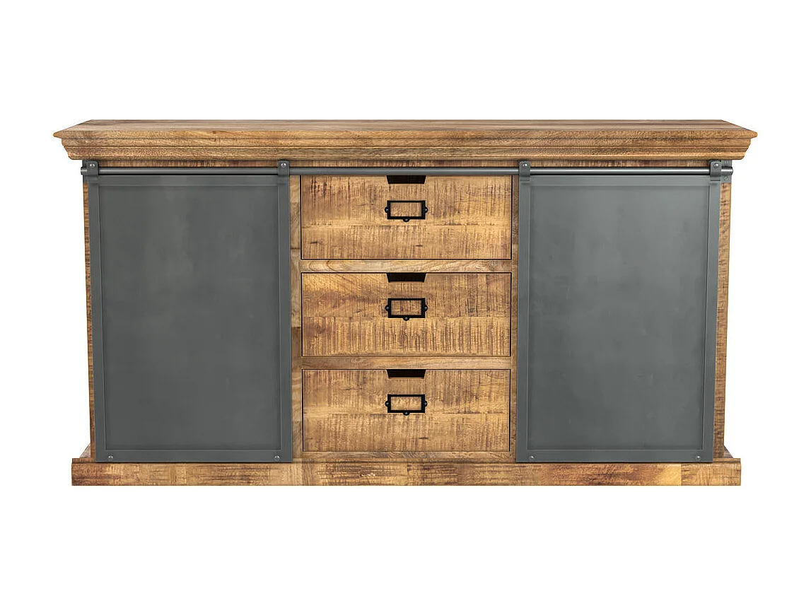 Buffet en bois 3 tiroirs 2 portes coulissantes en métal - Tabuk