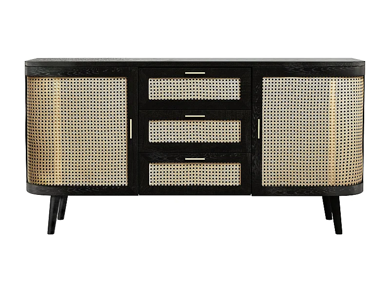 Credenza a 2 ante e 3 cassetti in legno di mango e canna - Wendy