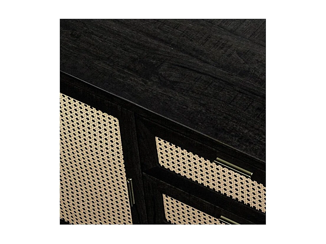 Buffet nero 2 porte 3 cassetti in legno di mango e impagliatura - Wendy