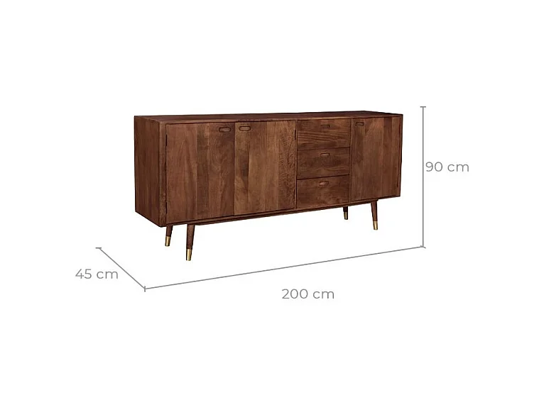Buffet en bois massif 3 portes 3 tiroirs et détails dorés - Colombo