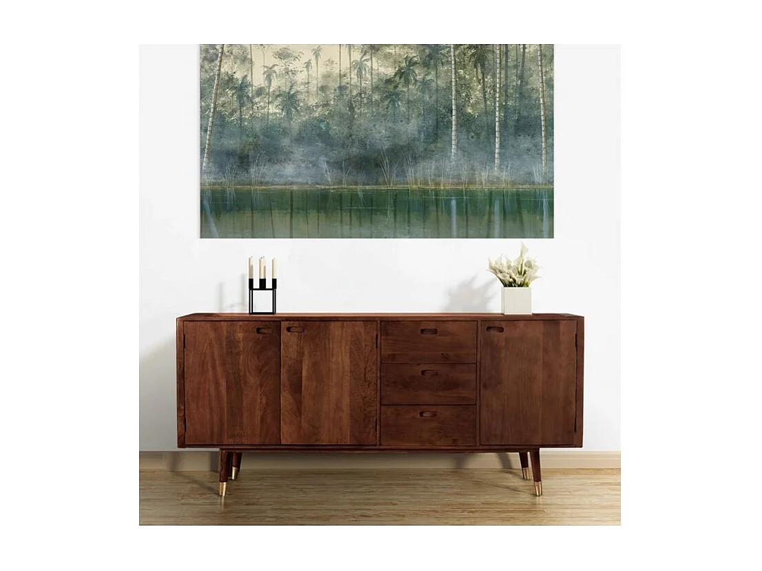 Credenza in legno massiccio 3 porte 3 cassetti e dettagli in oro - Colombo