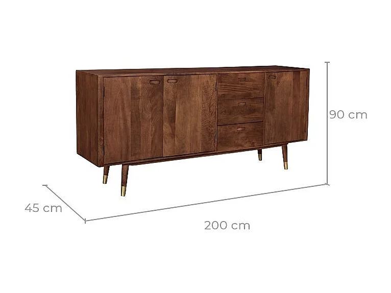 Credenza in legno massiccio 3 porte 3 cassetti e dettagli in oro - Colombo