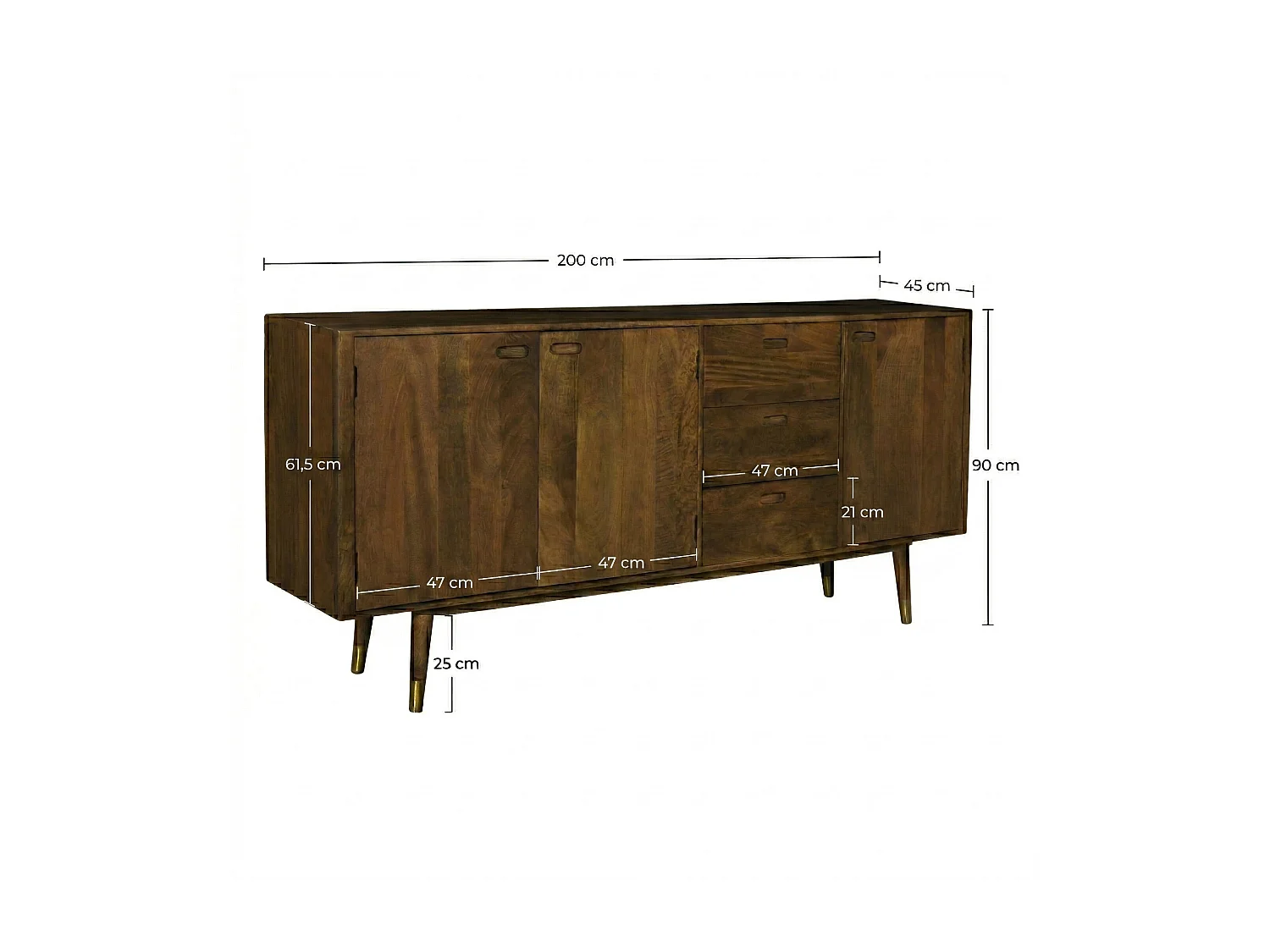 Buffet en bois massif 3 portes 3 tiroirs et détails dorés - Colombo