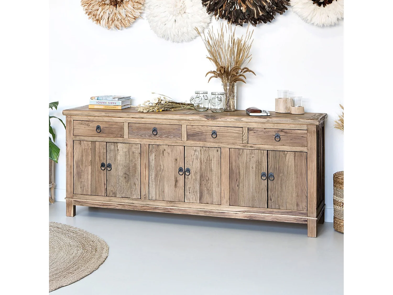 Buffet en bois recyclé 3 portes et 4 tiroirs - Mastic