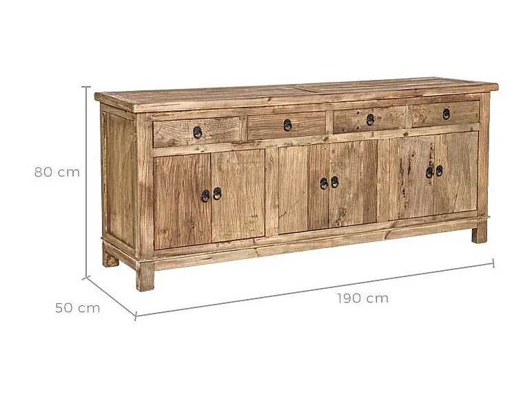 Buffet en bois recyclé 3 portes et 4 tiroirs - Mastic