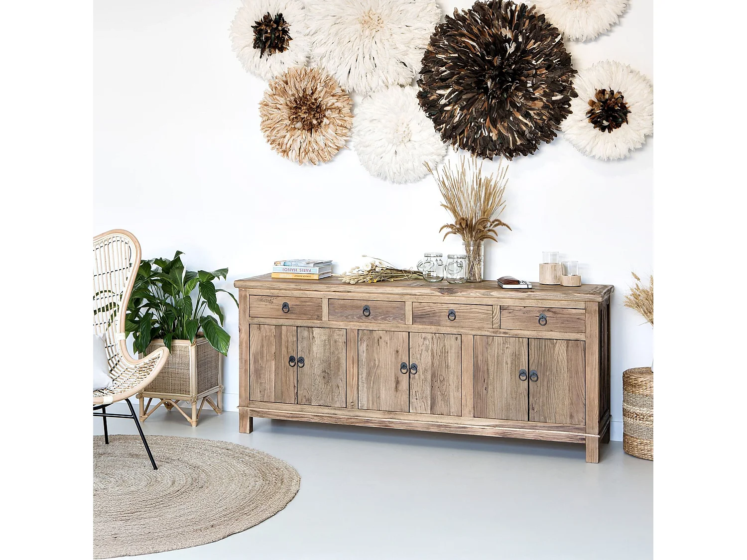 Buffet en bois recyclé 3 portes et 4 tiroirs - Mastic