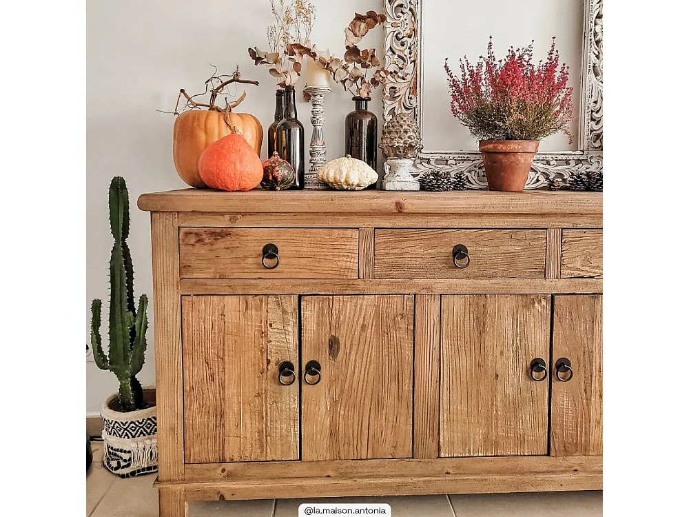 Buffet en bois recyclé 3 portes et 4 tiroirs - Mastic