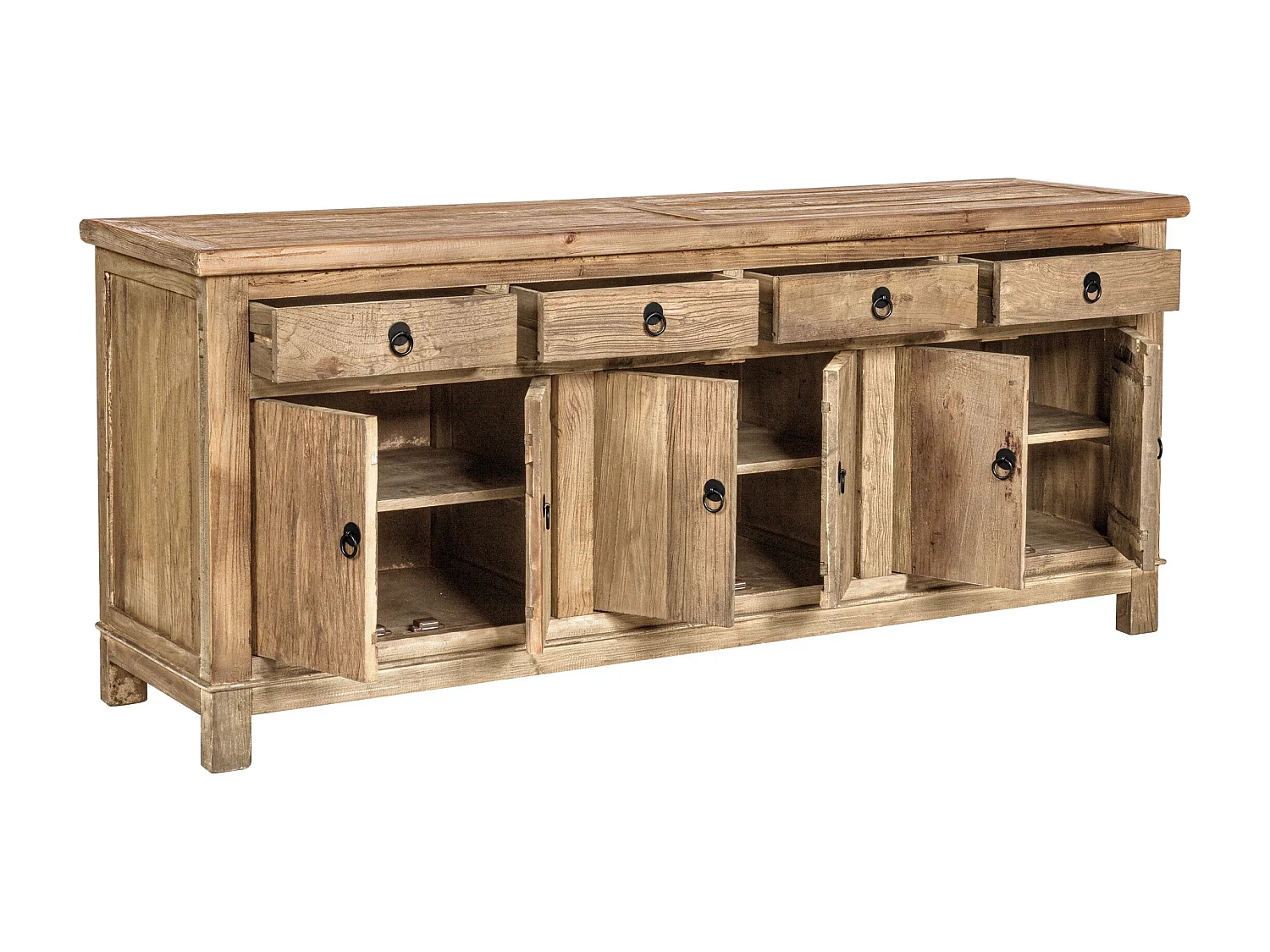 Buffet en bois recyclé 3 portes et 4 tiroirs - Mastic