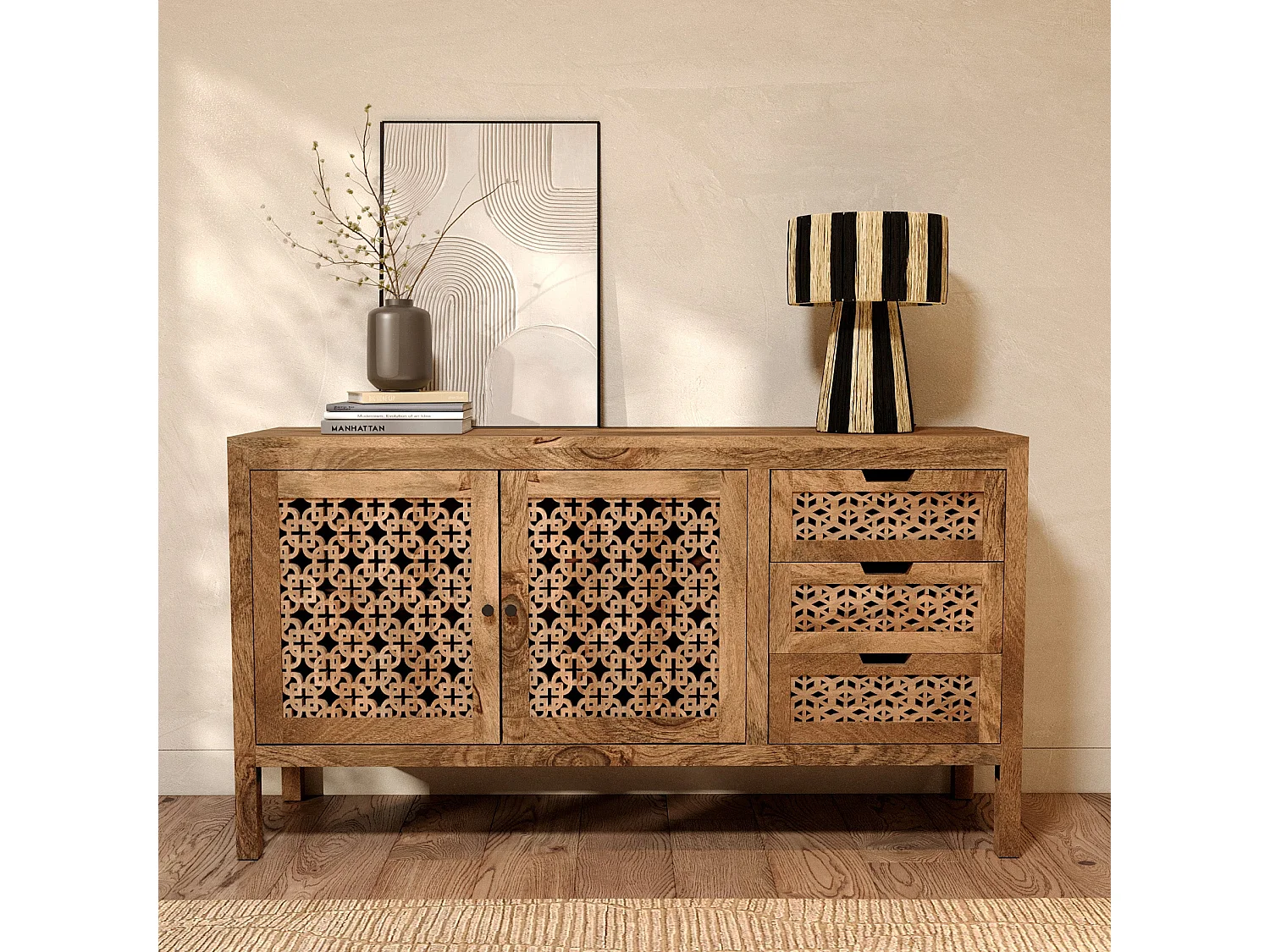 Credenza in legno di mango traforato - Jaya