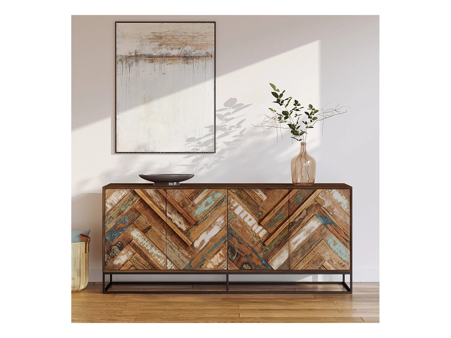 Buffet 4 portes en bois d'acacia et bois recyclé - Krabi