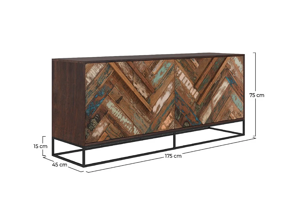 Buffet 4 portes en bois d'acacia et bois recyclé - Krabi