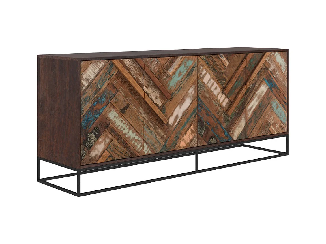 Buffet 4 portes en bois d'acacia et bois recyclé - Krabi