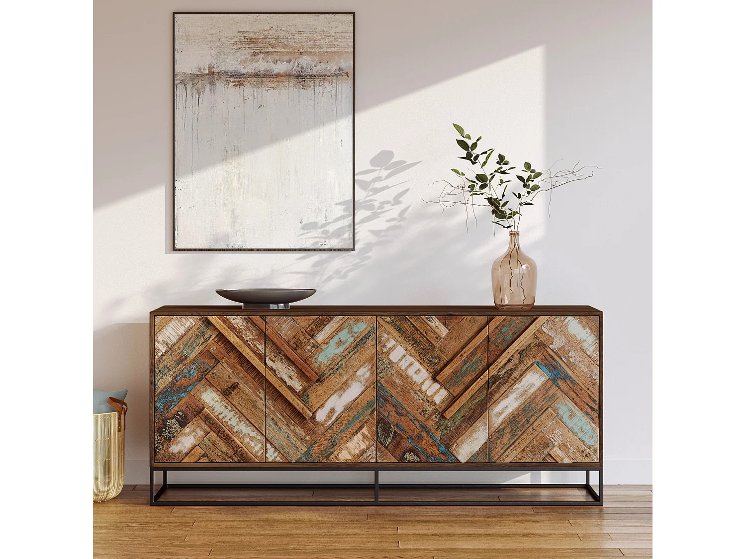 Aparador de 4 puertas de madera de acacia y madera reciclada - Krabi