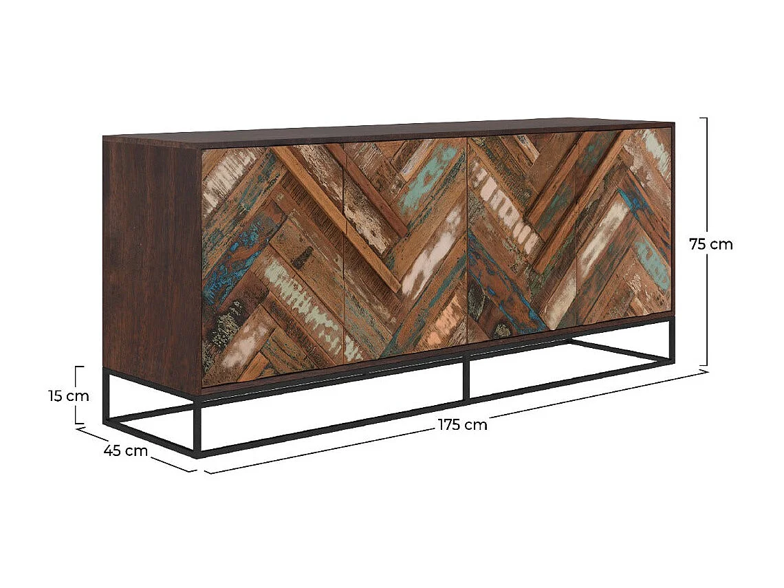 Aparador de 4 puertas de madera de acacia y madera reciclada - Krabi