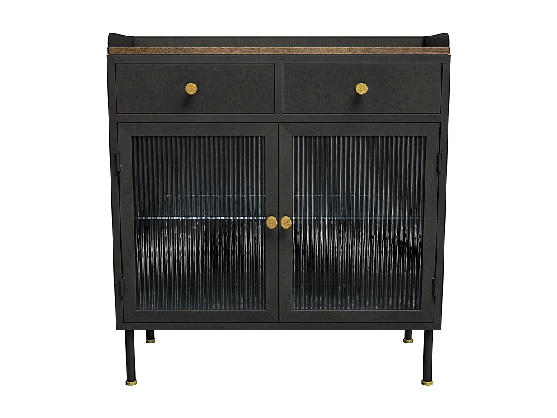 Piccola credenza a 2 cassetti e 2 ante in metallo nero - Gauthier