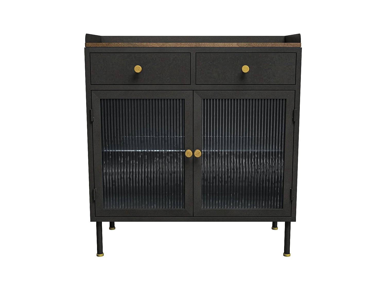 Petit buffet 2 tiroirs 2 portes en métal gris métallisé - Gauthier