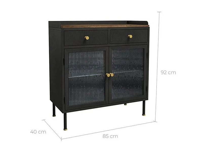 Piccola credenza a 2 cassetti e 2 ante in metallo nero - Gauthier