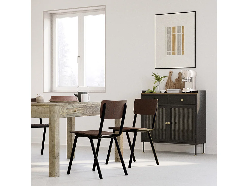 Piccola credenza a 2 cassetti e 2 ante in metallo nero - Gauthier