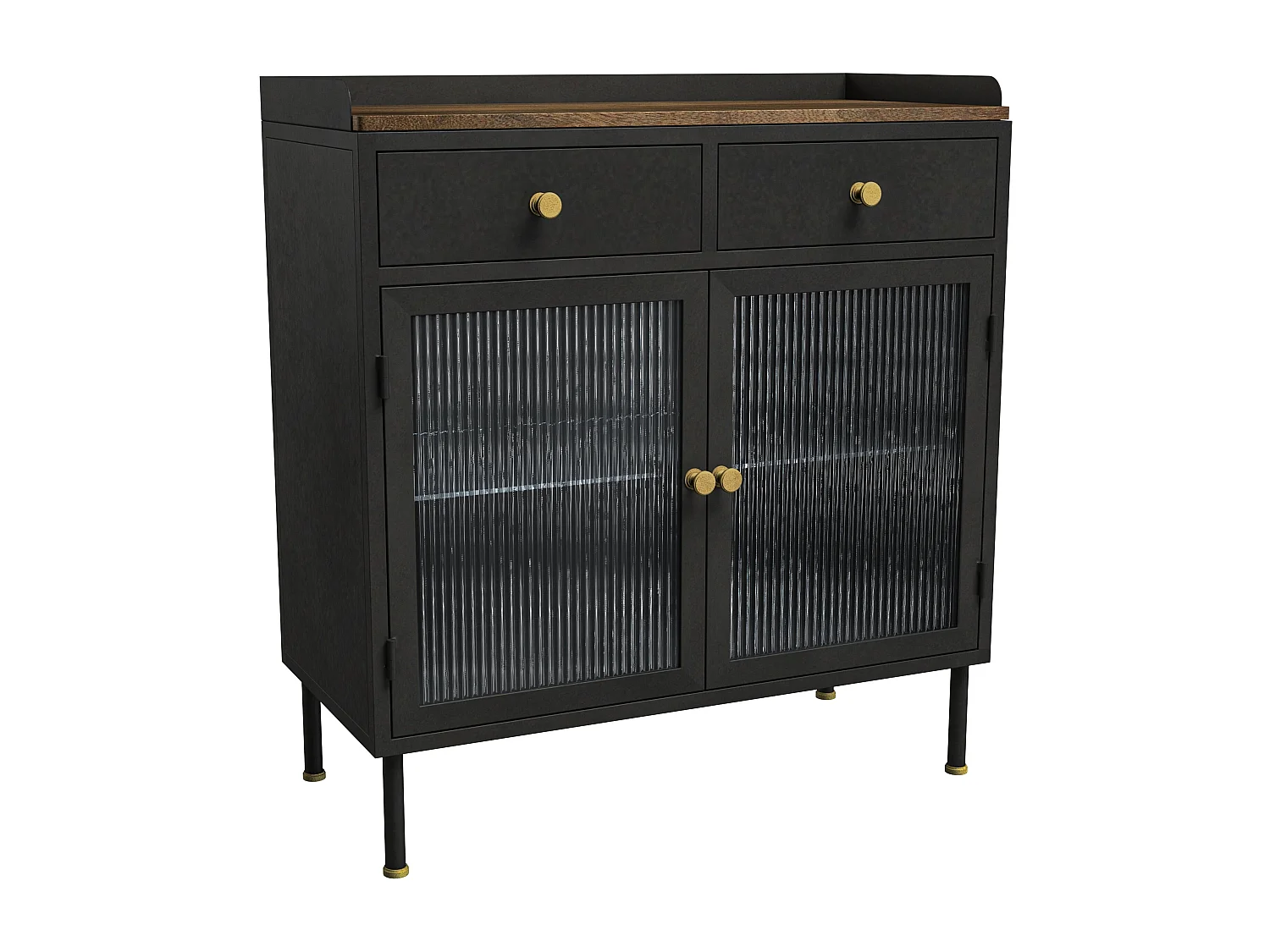 Piccola credenza a 2 cassetti e 2 ante in metallo nero - Gauthier