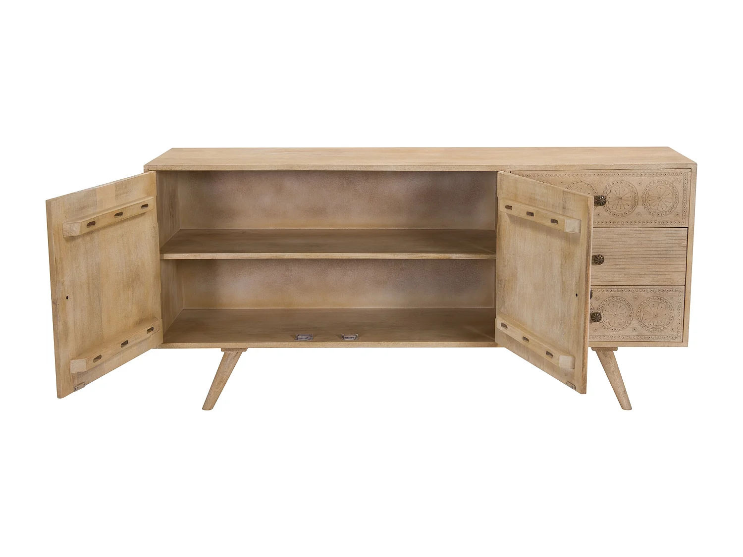 Buffet en bois gravé 2 portes 3 tiroirs - Tiya