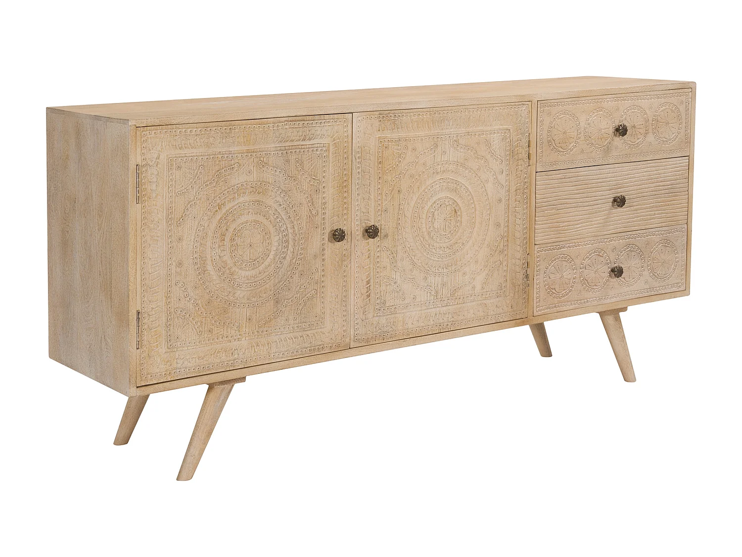 Buffet en bois gravé 2 portes 3 tiroirs - Tiya