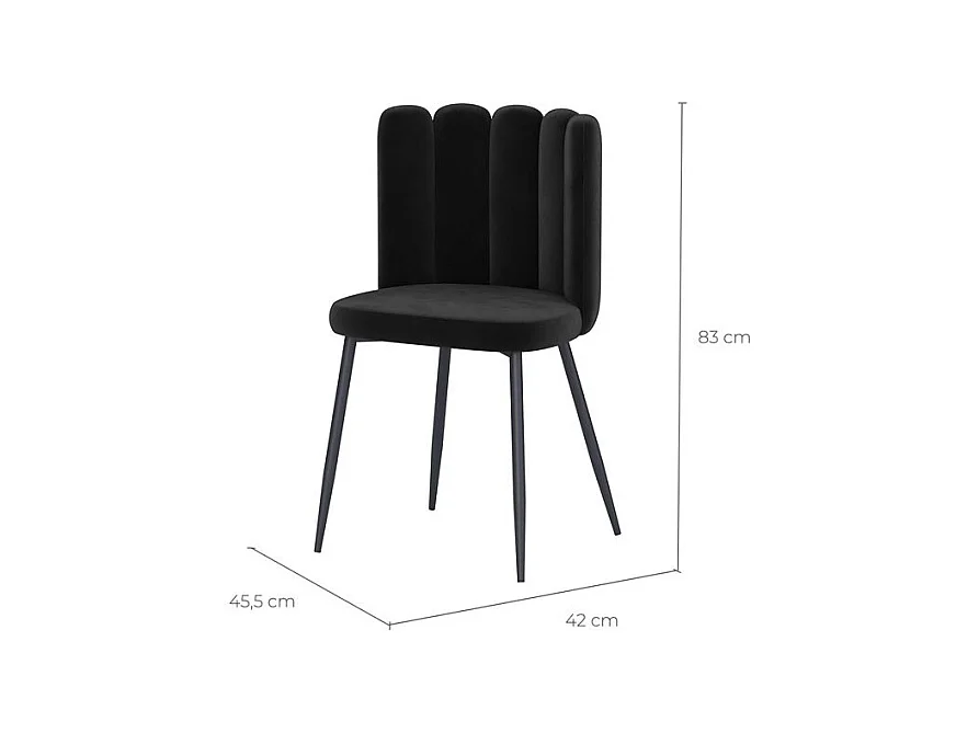 Lot de 2 chaises en velours noir et pieds en métal noir - Rosy