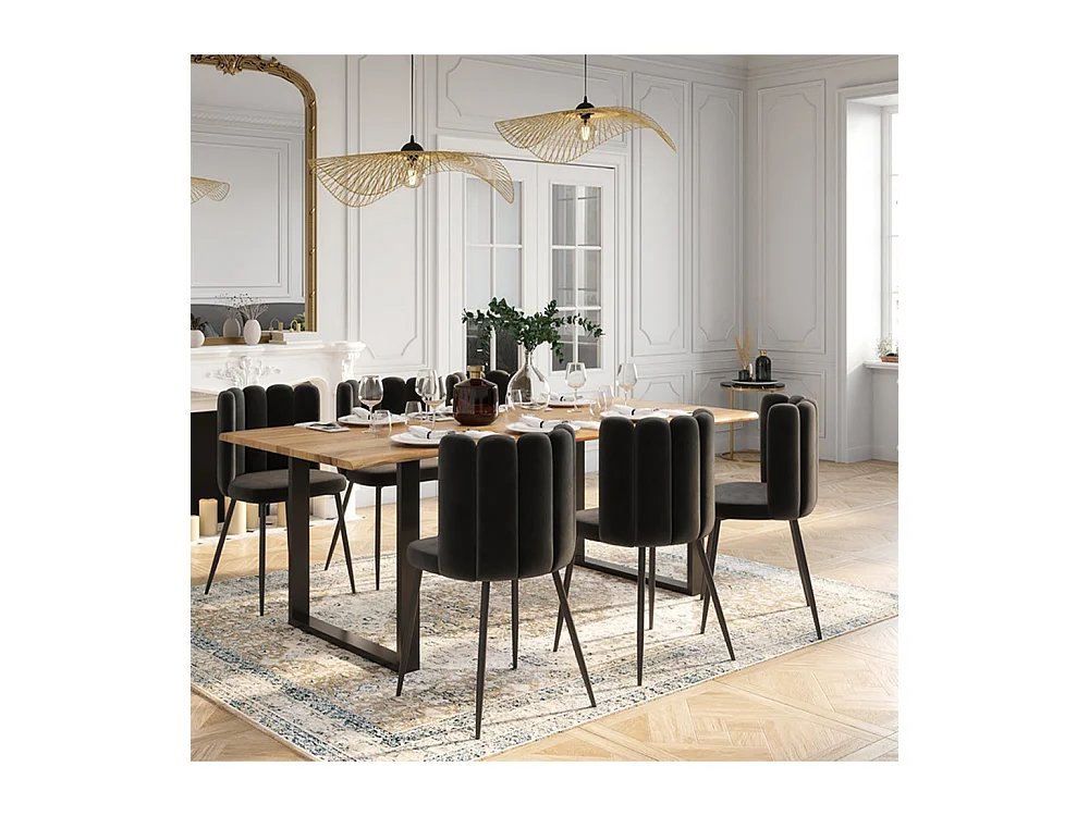 Lot de 2 chaises en velours noir et pieds en métal noir - Rosy