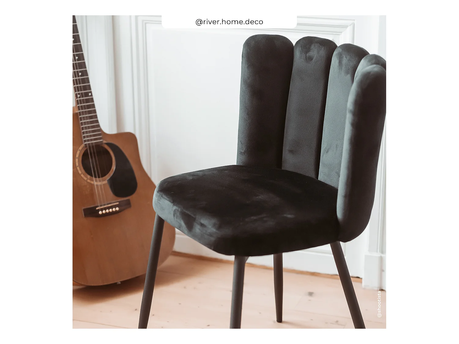 Lot de 2 chaises en velours noir et pieds en métal noir - Rosy