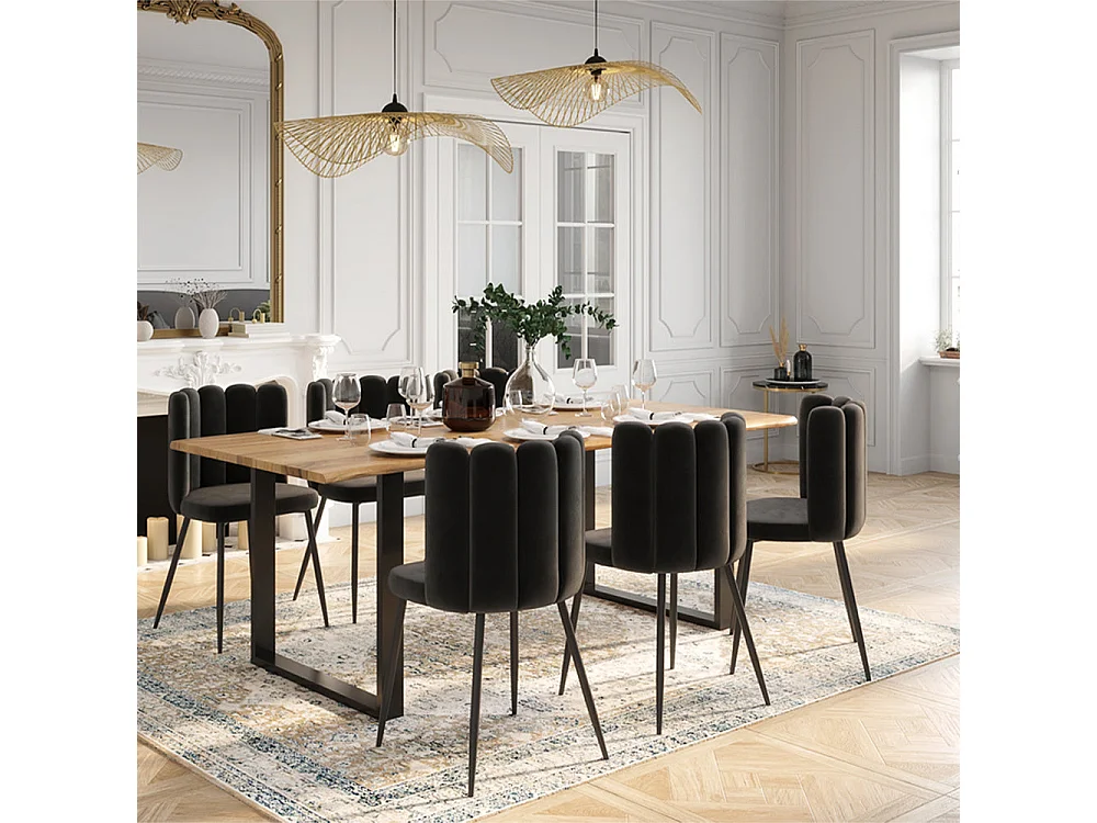 Set de 2 sillas de terciopelo negro con patas de metal negro - Rosy