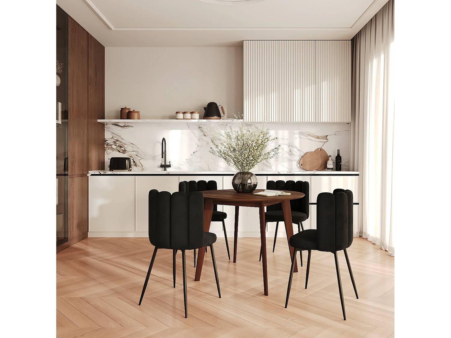 Set de 2 sillas de terciopelo negro con patas de metal negro - Rosy