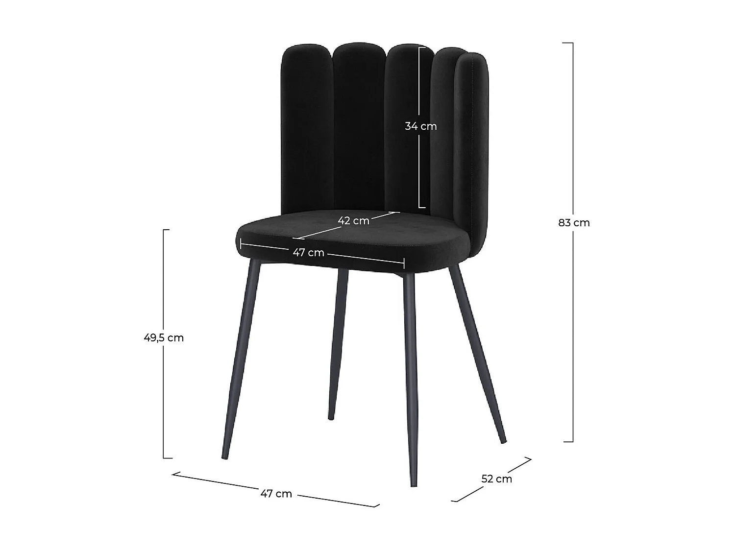 Lot de 2 chaises en velours noir et pieds en métal noir - Rosy