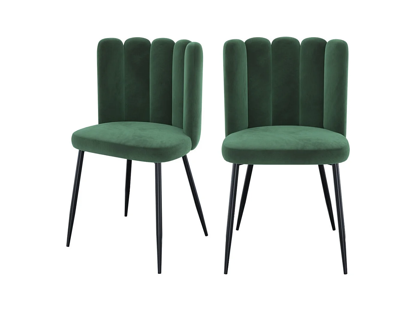 Lot de 2 chaises en velours vert et pieds en métal - Rosy