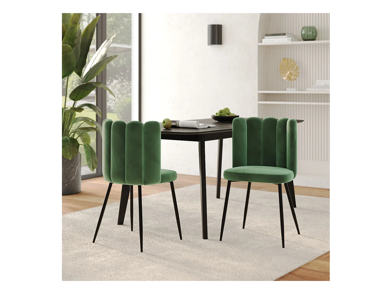 Lot de 2 chaises en velours vert et pieds en métal - Rosy