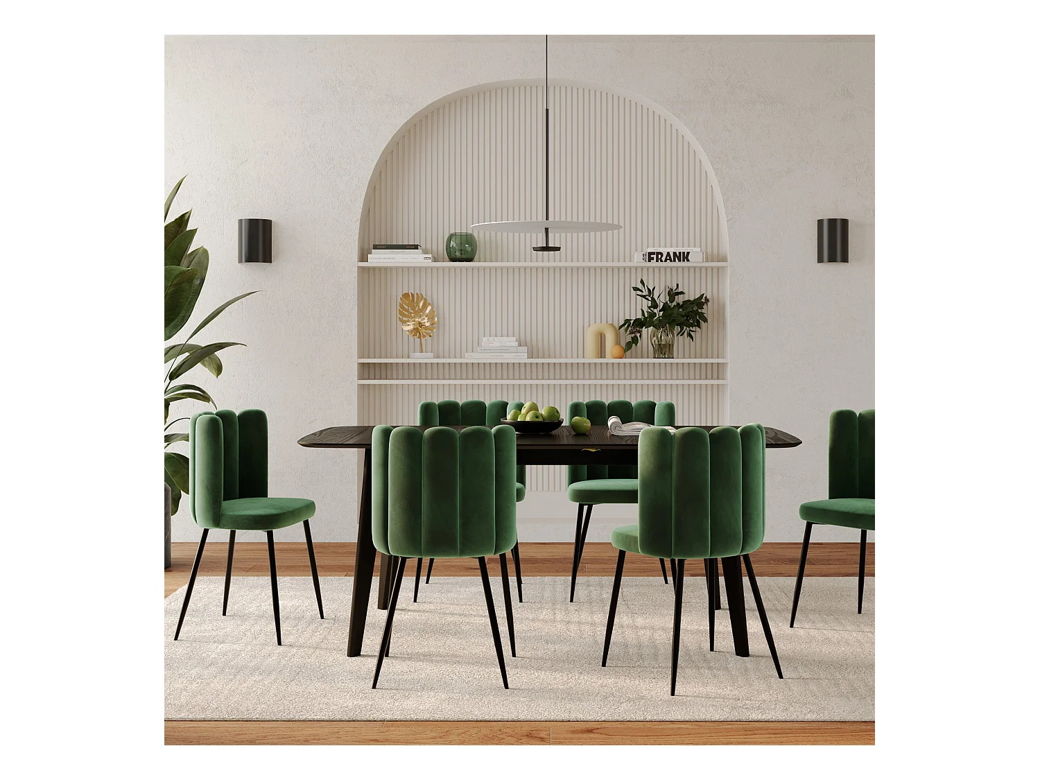 Lot de 2 chaises en velours vert et pieds en métal - Rosy