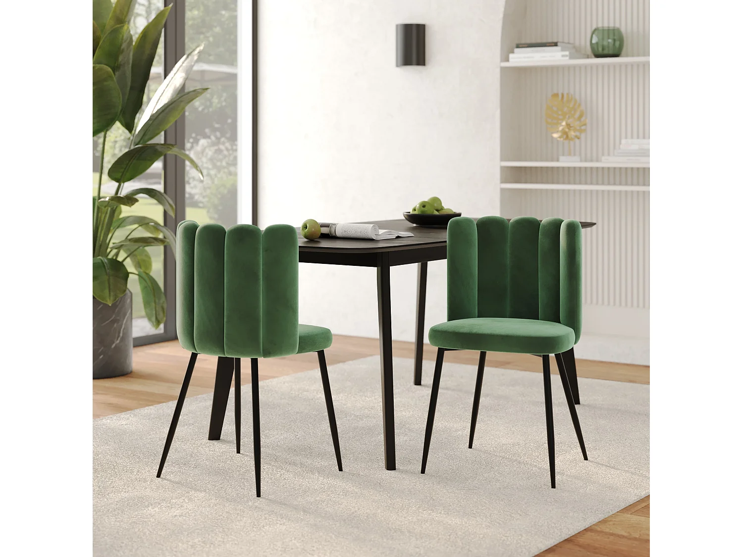 Set de 2 sillas de terciopelo verde con patas de metal - Rosy