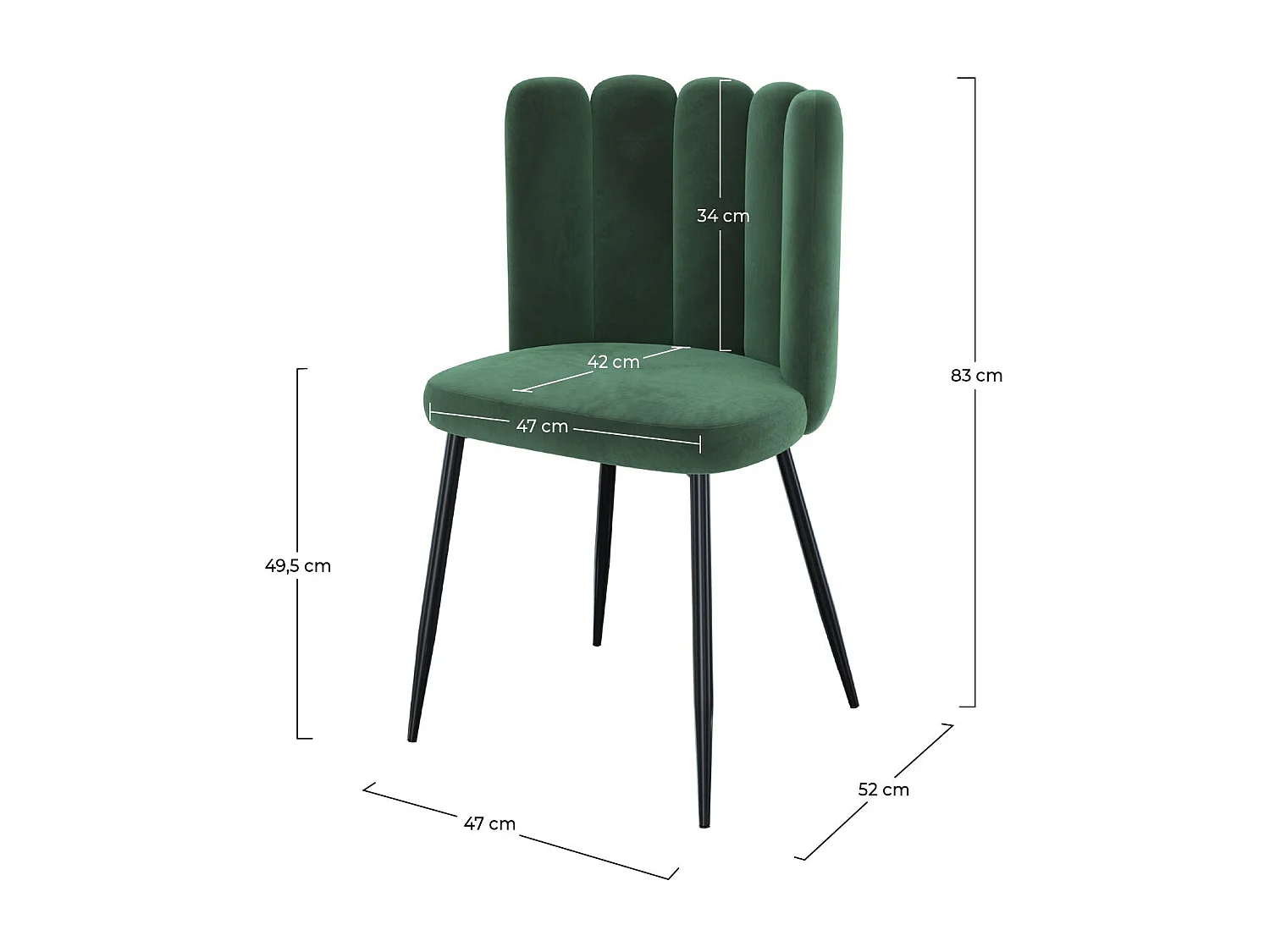 Set de 2 sillas de terciopelo verde con patas de metal - Rosy