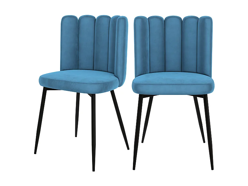 Set de 2 sillas de terciopelo azul con patas de metal negro - Rosy