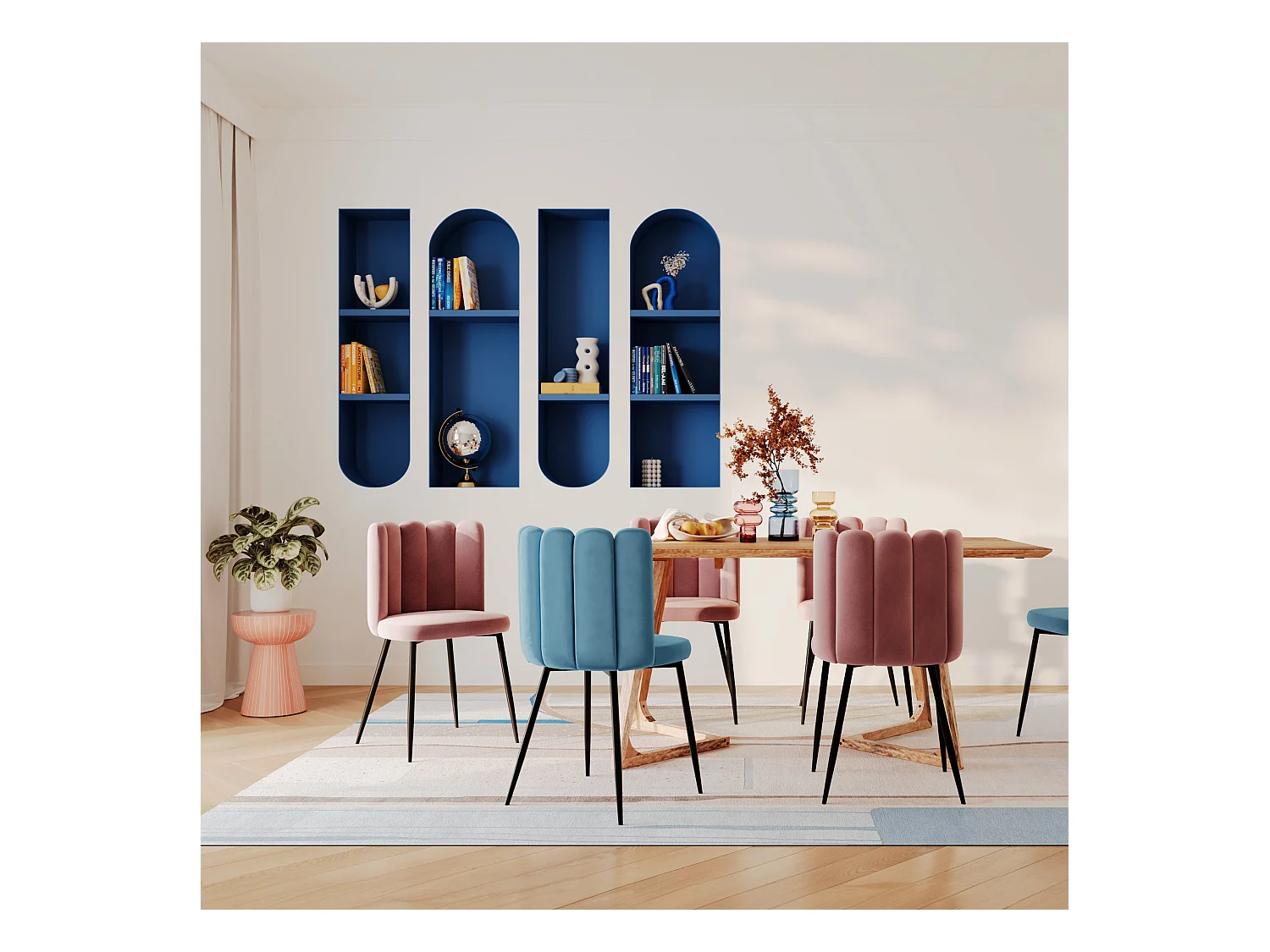 Set di 2 sedie in velluto blu con gambe in metallo nero - Rosy