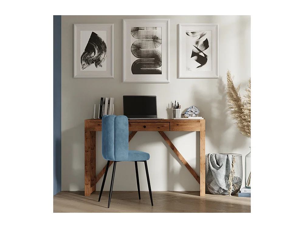 Set di 2 sedie in velluto blu con gambe in metallo nero - Rosy