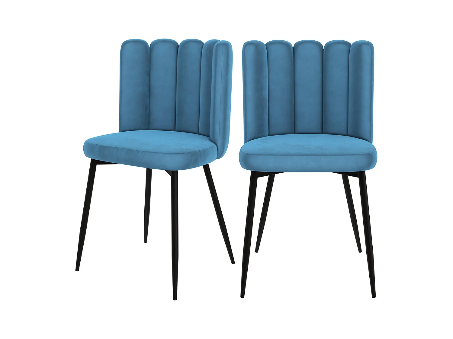 Lot de 2 chaises en velours bleu et pieds en métal noir - Rosy