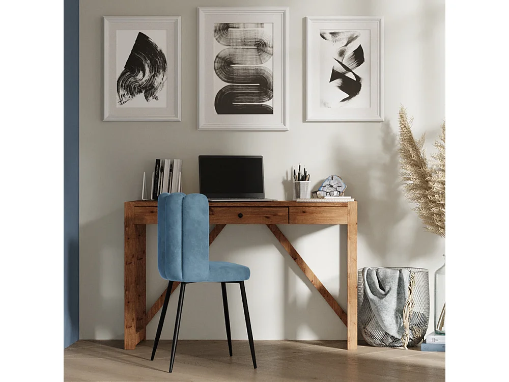 Set de 2 sillas de terciopelo azul con patas de metal negro - Rosy