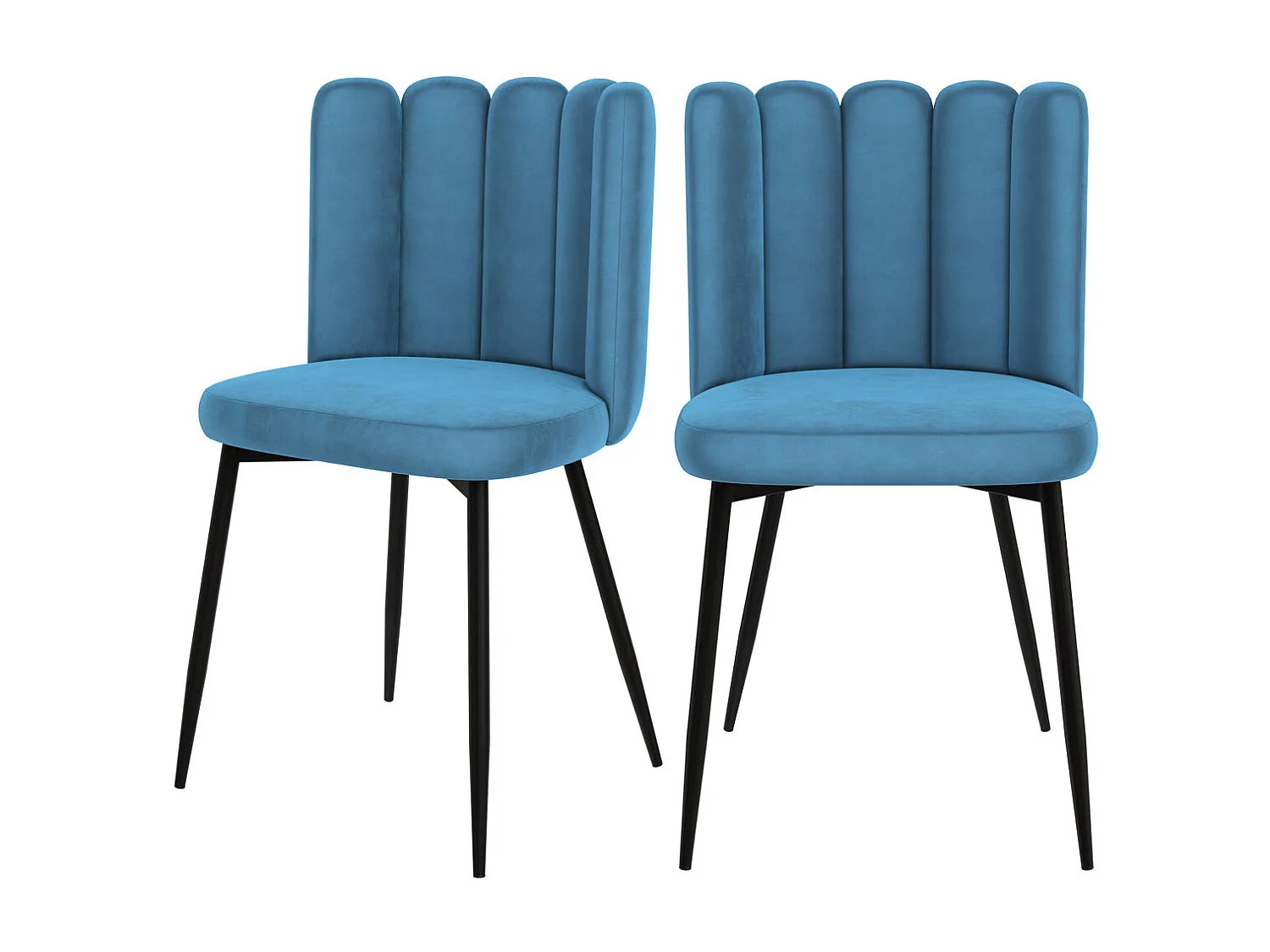 Set de 2 sillas de terciopelo azul con patas de metal negro - Rosy
