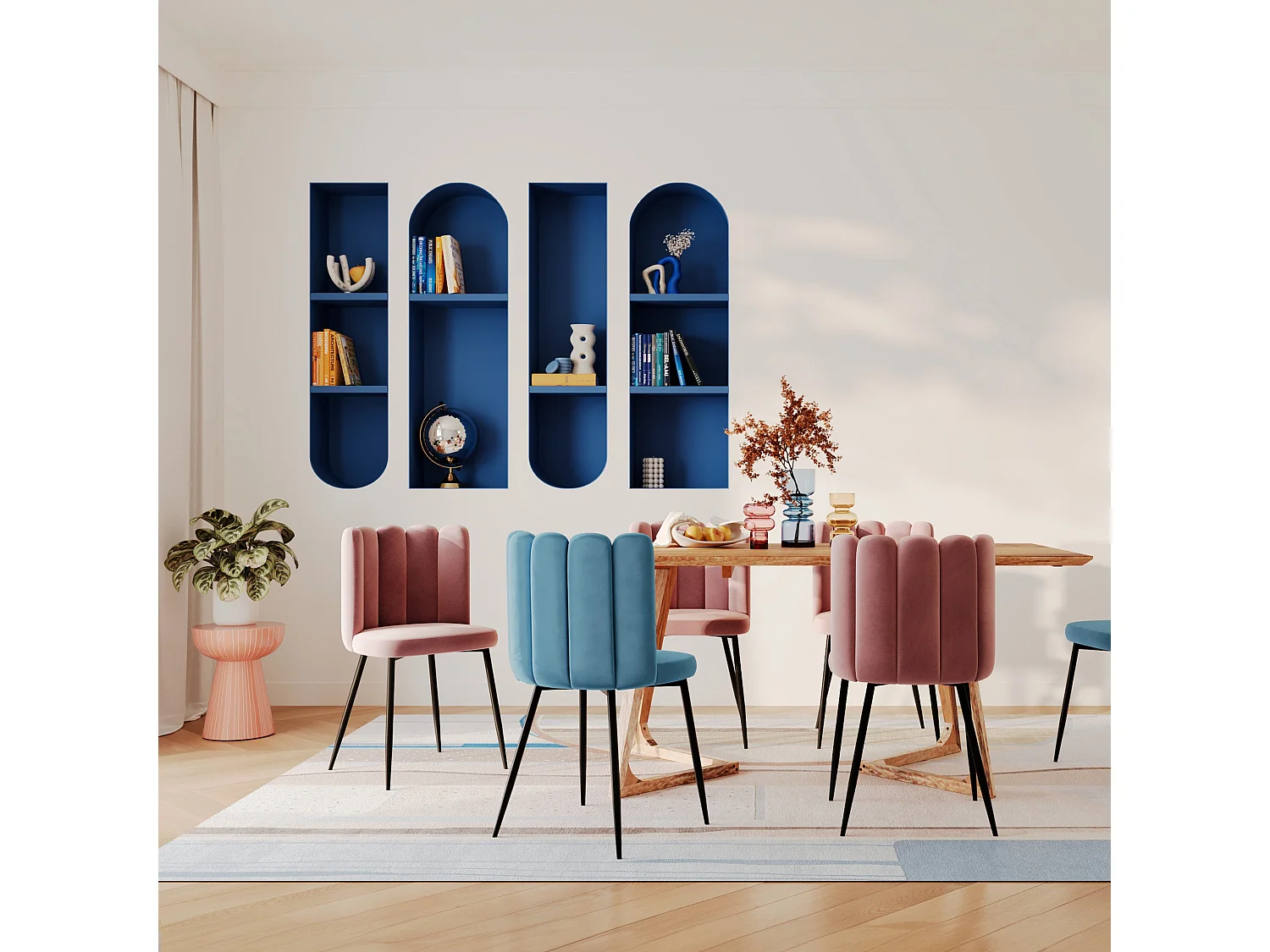 Set de 2 sillas de terciopelo azul con patas de metal negro - Rosy