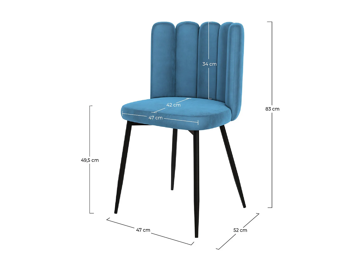 Set de 2 sillas de terciopelo azul con patas de metal negro - Rosy